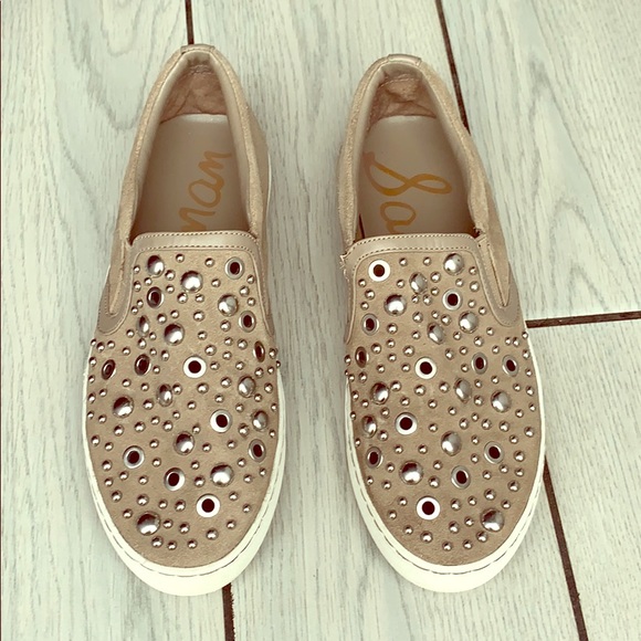Sam Edelman Shoes - Sam Edelman Studded Beige Suede Slip Ons